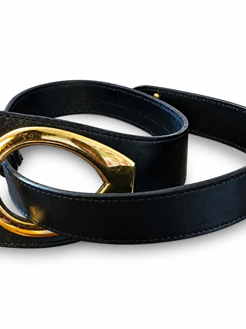 Genuine Italian Leather W/ Oversized Gold Hook Belt Buckle.